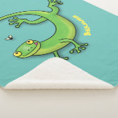 Grijze groene gekko-groeten met bug-cartoon sherpa deken (3/4)