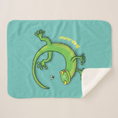 Grijze groene gekko-groeten met bug-cartoon sherpa deken (Voorkant (horizontaal))