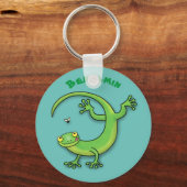 Grijze groene gekko-groeten met bug-cartoon sleutelhanger (Voorkant)