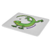 Grijze groene gekko-groeten met bug-cartoon snijplank (Hoek)