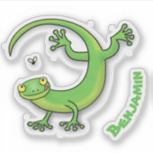 Grijze groene gekko-groeten met bug-cartoon sticker (Voorkant)