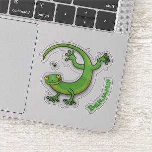 Grijze groene gekko-groeten met bug-cartoon sticker