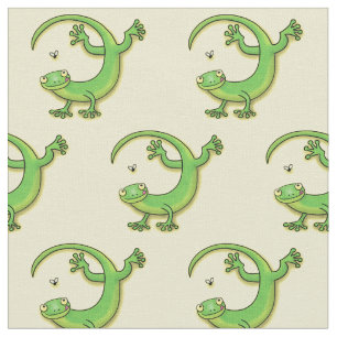 Grijze groene gekko-groeten met bug-cartoon stof