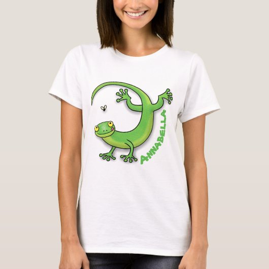 Grijze groene gekko-groeten met bug-cartoon t-shirt (Voorkant)