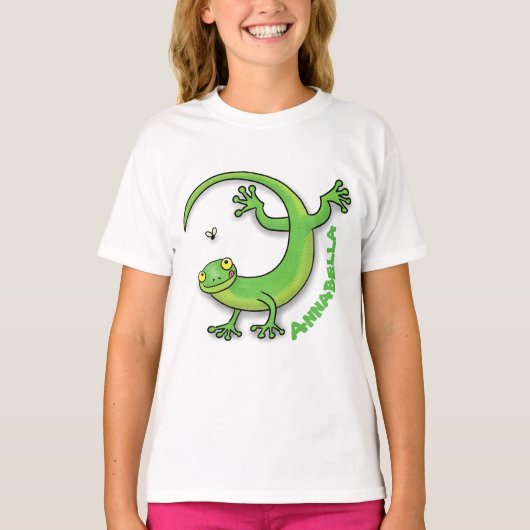 Grijze groene gekko-groeten met bug-cartoon t-shirt (Voorkant)