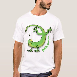 Grijze groene gekko-groeten met bug-cartoon t-shirt