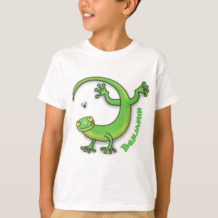 Grijze groene gekko-groeten met bug-cartoon t-shirt