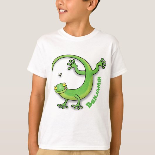 Grijze groene gekko-groeten met bug-cartoon t-shirt (Voorkant)