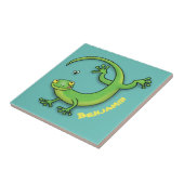 Grijze groene gekko-groeten met bug-cartoon tegeltje (Zijkant)