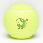 Grijze groene gekko-groeten met bug-cartoon tennisballen (Achterkant)