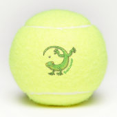 Grijze groene gekko-groeten met bug-cartoon tennisballen (Voorkant)