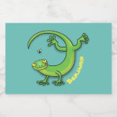 Grijze groene gekko-groeten met bug-cartoon voedselcontainer etiket (Enkel label)