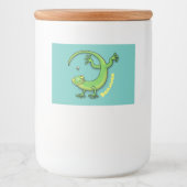 Grijze groene gekko-groeten met bug-cartoon voedselcontainer etiket (Voorkant)