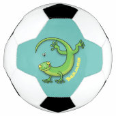 Grijze groene gekko-groeten met bug-cartoon voetbal (Voorkant)