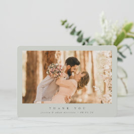 Grijze groene legant minimale eenmalig fotohuwelij bedankkaart