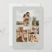 Grijze groene legant minimum 4 foto-weddenschap bedankkaart (Voorkant)