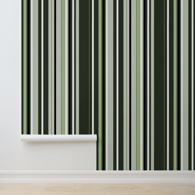 Grijze, groene, witte strepen. behang (Applicatie)