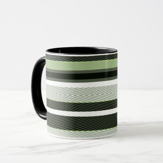 Grijze, groene, witte strepen. mok (Voorkant links)