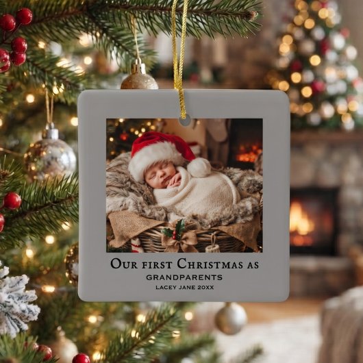 Grijze grootouders eerste kerst baby foto keramisch ornament