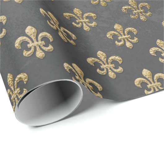 Grijze Grungy Fleur De Lis Royal Graphite Cadeaupapier (Rol Hoek)