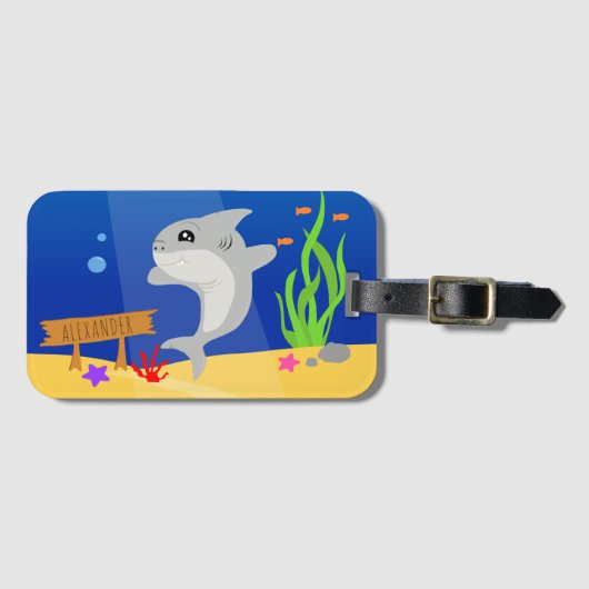 Grijze haai Kleurrijke Ocean Cartoon Bagagelabel