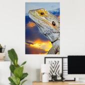 Grijze hagedis bij zonsondergang poster (Thuiskantoor)