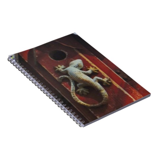 grijze hagedis op versleten hout notitieboek (Rechterzijde)