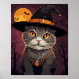 Grijze halloween kat poster