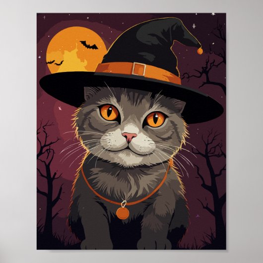 Grijze halloween kat poster (Voorkant)