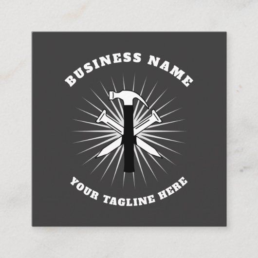 Grijze hamer en nagels bouwgereedschap Handyman Vierkante Visitekaartje (Voorkant)