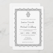 Grijze Hamsa geometrische bruiloft uitnodiging (Voorkant / Achterkant)