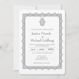 Grijze Hamsa geometrische bruiloft uitnodiging