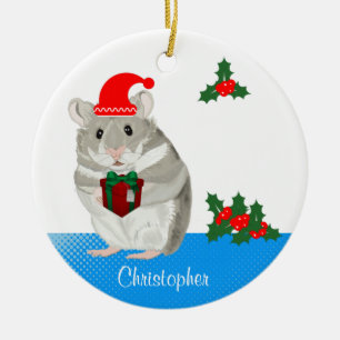 Grijze Hamster gepersonaliseerde Kerstmis Keramisch Ornament