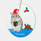 Grijze Hamster gepersonaliseerde Kerstmis Keramisch Ornament (Links)