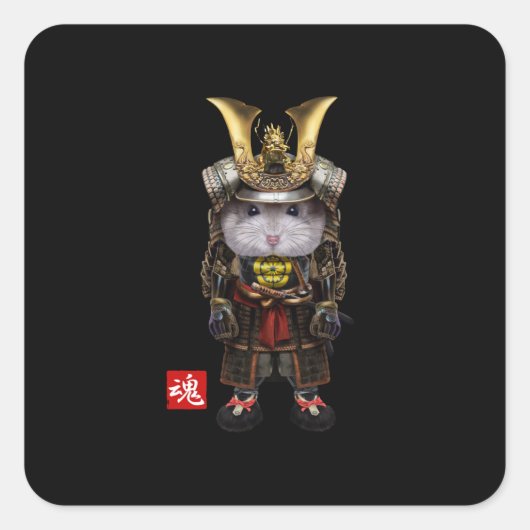 Grijze hamster met Japanse Samurai Vierkante Sticker (Voorkant)