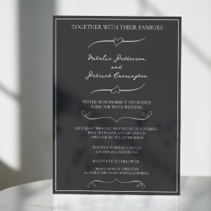 Grijze Hand getrokken Harten bruiloft uitnodiging