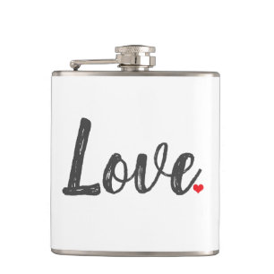 grijze handgeschreven LOVE + rode HART   Heupfles