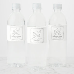 Grijze Handgetekende Ski You Soon Baby Shower Waterfles Etiket