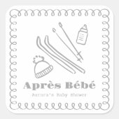 Grijze handgetekende winter après bébé Baby shower Vierkante Sticker (Voorkant)