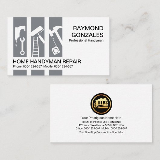 Grijze Handyman Tools Panel Building Visitekaartje (Voorkant / Achterkant)