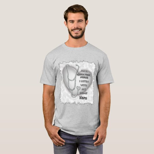 Grijze hart Geriatrische verpleegkundige T-shirt (Voorkant volledig)