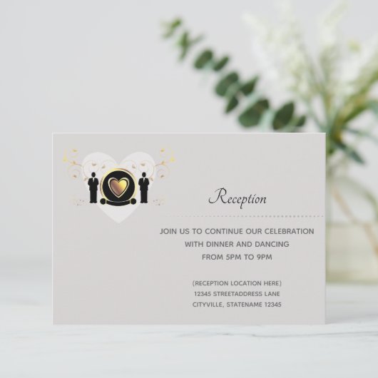 Grijze Hart Mannelijk Huwelijk | Ontvangstkaart Kaart (Staand voorkant)