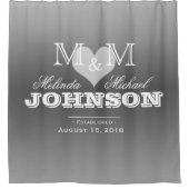 Grijze Hart Monogram Huwelijk Douchegordijn (Voorkant)