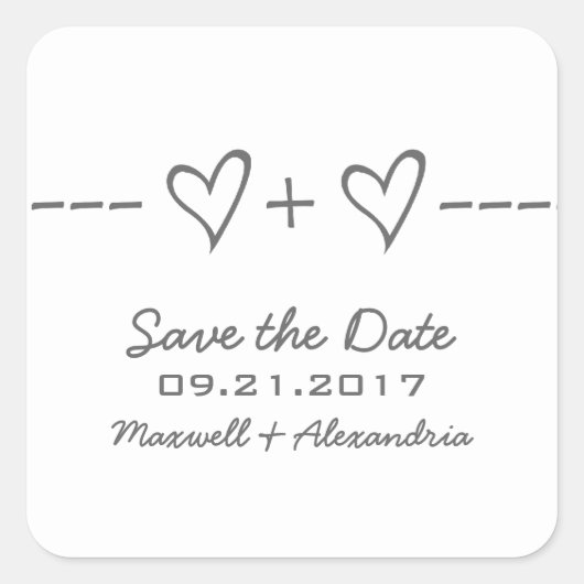 Grijze Hart Vergelijking Save the Date Stickers (Voorkant)