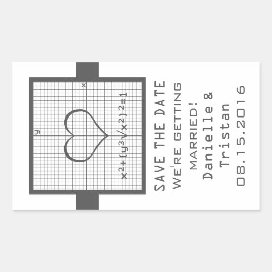 Grijze hart wiskunde grafiek save the date sticker (Voorkant)