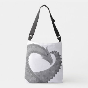 Grijze hartdraak op wit crossbody tas