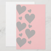 Grijze harten op een roze achtergrond briefpapier (Voorkant / Achterkant)