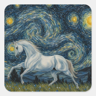 Grijze hengst in de Sterrennacht Vierkante Sticker