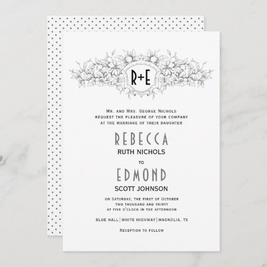 Grijze heraldische krest met initialen bruiloft kaart (Voorkant / Achterkant)