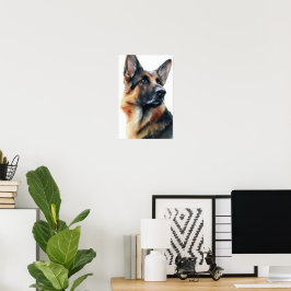 Grijze herder draait zijn kop waterverf poster